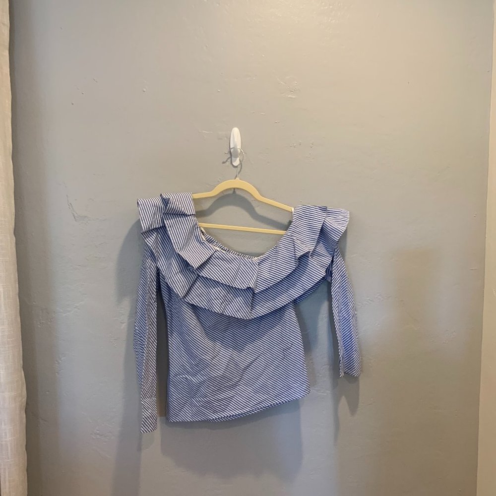 Blue and White Strip Off The Shoulder | Large